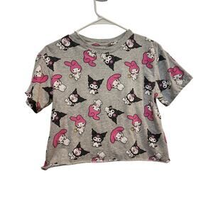 Sanrio Kuromi My Melody Short Sleeve Casual Cropped Top T-Shirt Gray Small